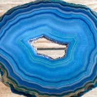 Blue Agate Slice (Approx 3.15" Long) with Quartz Crystal Druzy Geode Center