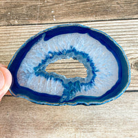 Blue Agate Slice (Approx 3.45" Long) with Quartz Crystal Druzy Geode Center