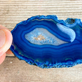 Blue Agate Slice (Approx 3.35" Long) with Quartz Crystal Druzy Geode Center