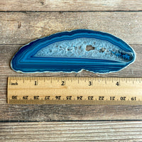 Blue Agate Slice (Approx 4.65" Long) with Quartz Crystal Druzy Geode Center