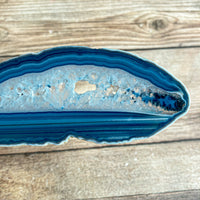 Blue Agate Slice (Approx 4.65" Long) with Quartz Crystal Druzy Geode Center