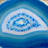Blue Agate Slice (Approx 3.3" Long) with Quartz Crystal Druzy Geode Center