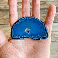 Blue Agate Slice (Approx 3.0" Long) with Quartz Crystal Druzy Geode Center