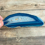 Blue Agate Slice (Approx 4.65" Long) with Quartz Crystal Druzy Geode Center