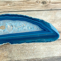 Blue Agate Slice (Approx 4.65" Long) with Quartz Crystal Druzy Geode Center