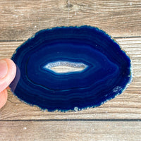 Blue Agate Slice (Approx 3.25" Long) with Quartz Crystal Druzy Geode Center