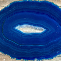 Blue Agate Slice (Approx 3.25" Long) with Quartz Crystal Druzy Geode Center