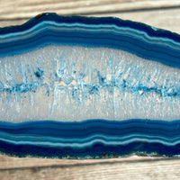 Blue Agate Slice (Approx 4.0" Long) with Quartz Crystal Druzy Geode Center