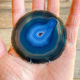 Blue Agate Slice (Approx 2.95" Long) with Quartz Crystal Druzy Geode Center