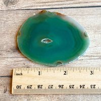 Green Agate Slice (Approx 2.9" Long) w/ Quartz Crystal Druzy Geode Center