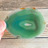 Green Agate Slice (Approx 2.9" Long) w/ Quartz Crystal Druzy Geode Center