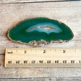 Green Agate Slice (Approx 3.5" Long) w/ Quartz Crystal Druzy Geode Center