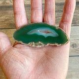 Green Agate Slice (Approx 3.5" Long) w/ Quartz Crystal Druzy Geode Center