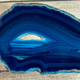Blue Agate Slice (Approx 3.85" Long) with Quartz Crystal Druzy Geode Center