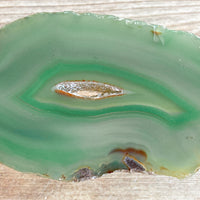 Green Agate Slice (Approx 4.0" Long) w/ Quartz Crystal Druzy Geode Center