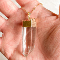 Quartz Crystal Point Necklace - Gold Plated - Crystal Pendant Jewelry Genuine