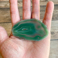 Green Agate Slice (Approx 3.2" Long) w/ Quartz Crystal Druzy Geode Center