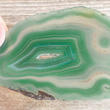 Green Agate Slice (Approx 3.2" Long) w/ Quartz Crystal Druzy Geode Center