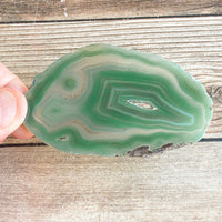 Green Agate Slice (Approx 3.2" Long) w/ Quartz Crystal Druzy Geode Center