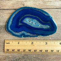 Blue Agate Slice (Approx 3.75" Long) with Quartz Crystal Druzy Geode Center