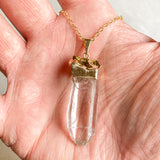 Quartz Crystal Point Necklace - Gold Plated - Crystal Pendant Jewelry Genuine