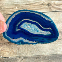 Blue Agate Slice (Approx 3.75" Long) with Quartz Crystal Druzy Geode Center