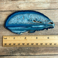 Blue Agate Slice (Approx 4.5" Long) with Quartz Crystal Druzy Geode Center