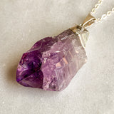 Amethyst Crystal Point Necklace - Silver Plated - Pendant Jewelry Quartz Stone