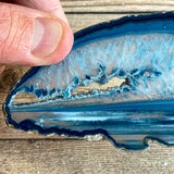 Blue Agate Slice (Approx 4.5" Long) with Quartz Crystal Druzy Geode Center