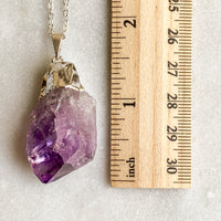 Amethyst Crystal Point Necklace - Silver Plated - Pendant Jewelry Quartz Stone