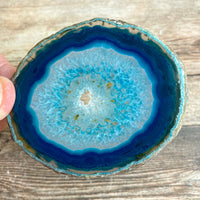 Set of 3 Blue Agate Slices (~2.8 - 3.0" Long) w/ Quartz Crystal Geode Centers