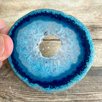 Set of 3 Blue Agate Slices (~2.8 - 3.0" Long) w/ Quartz Crystal Geode Centers