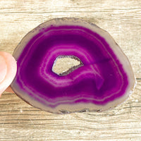 Purple Agate Slice: Approx 2.75" Long w/ Quartz Crystal Druzy Geode Center