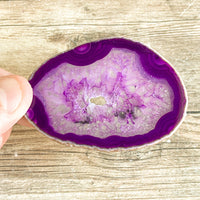 Purple Agate Slice: Approx 2.8" Long w/ Quartz Crystal Druzy Geode Center