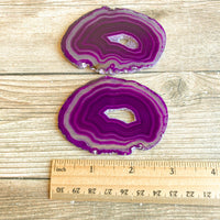Set of 2 Purple Agate Slices Cut From Same Stone: ~ 2.95" Long, Quartz Crystal Geode Centers