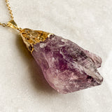 Amethyst Crystal Points Necklace - Gold Plated - Pendant Jewelry Quartz Stone