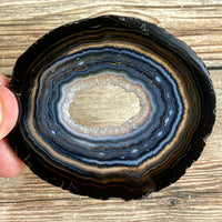 Natural Agate Slice (Approx 2.9" Long) w/ Quartz Crystal Druzy Geode Center