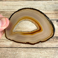 Natural Agate Slice (Approx 3.25" Long) w/ Quartz Crystal Druzy Geode Center