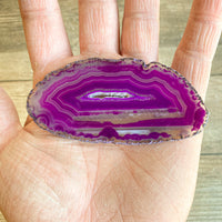 Purple Agate Slice: Approx 3.45" Long w/ Quartz Crystal Druzy Geode Center
