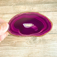 Purple Agate Slice: Approx 3.75" Long w/ Quartz Crystal Druzy Geode Center