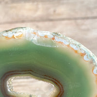 Green Agate Slice (Approx 2.85" Long) w/ Crystal Geode Center DISCOUNTED CHIPPED