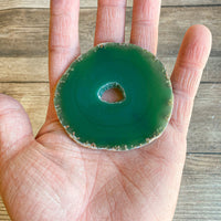 Green Agate Slice (Approx 2.8" Long) w/ Crystal Geode Center DISCOUNTED CHIPPED