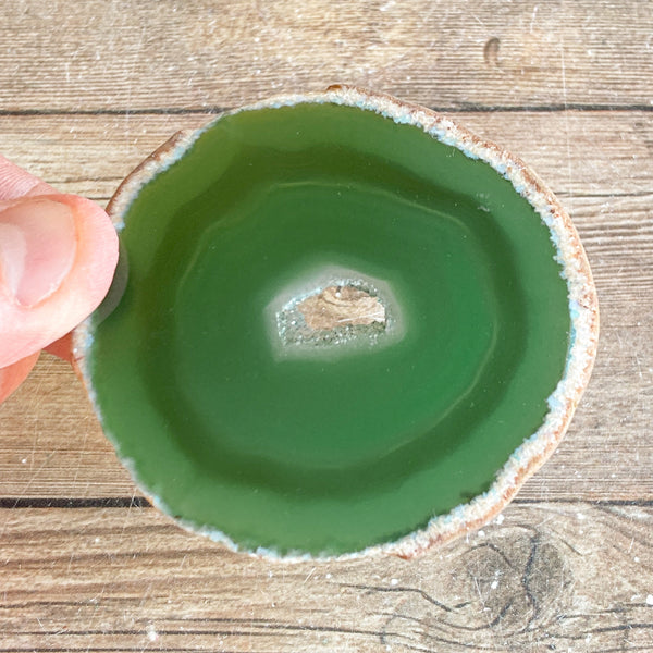 Green Agate Slice (Approx 2.65" Long) w/ Crystal Geode Center DISCOUNTED CHIPPED