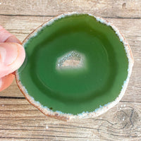 Green Agate Slice (Approx 2.65" Long) w/ Crystal Geode Center DISCOUNTED CHIPPED