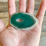 Green Agate Slice (Approx 2.85" Long) w/ Quartz Crystal Druzy Geode Center