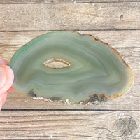 Green Agate Slice (Approx 3.45" Long) w/ Quartz Crystal Druzy Geode Center