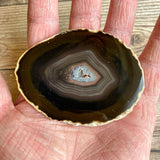 Natural Agate Slice (Approx 3.15" Long) w/ Quartz Crystal Druzy Geode Center