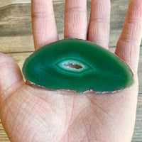 Green Agate Slice (Approx 3.5" Long) w/ Quartz Crystal Druzy Geode Center