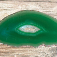 Green Agate Slice (Approx 3.5" Long) w/ Quartz Crystal Druzy Geode Center