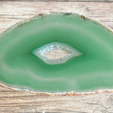 Green Agate Slice (Approx 3.3" Long) w/ Quartz Crystal Druzy Geode Center